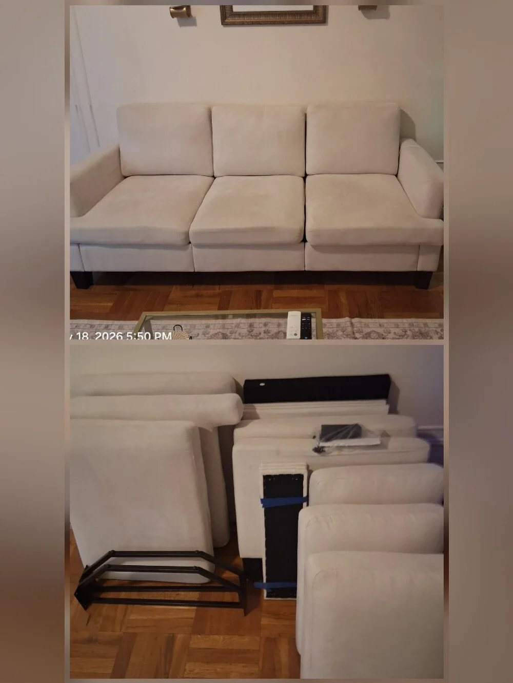 Beige Modern Three-Seat Sofa - Neutral Home Accent